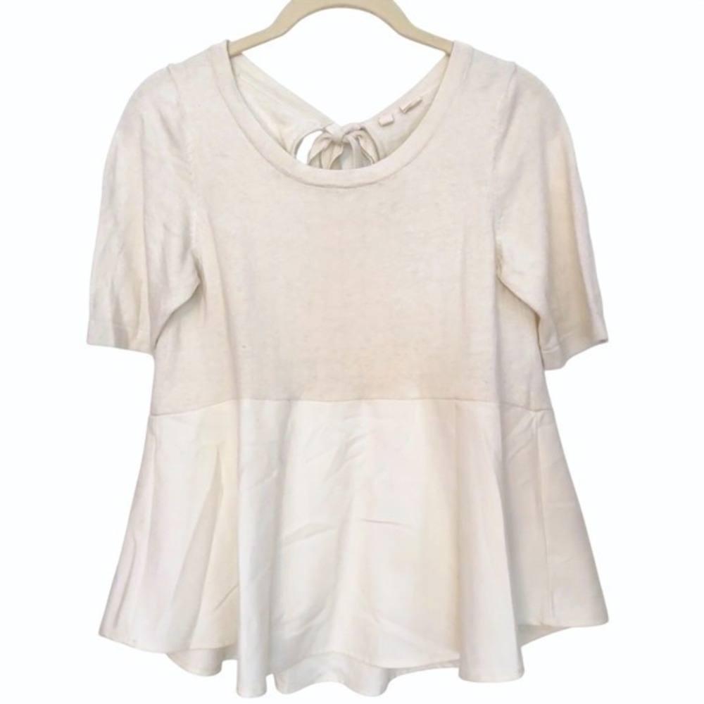 MOTH Anthropologie Ivory Mixed Media‎ Lagenlook Boho Short Sleeve Sweater Small